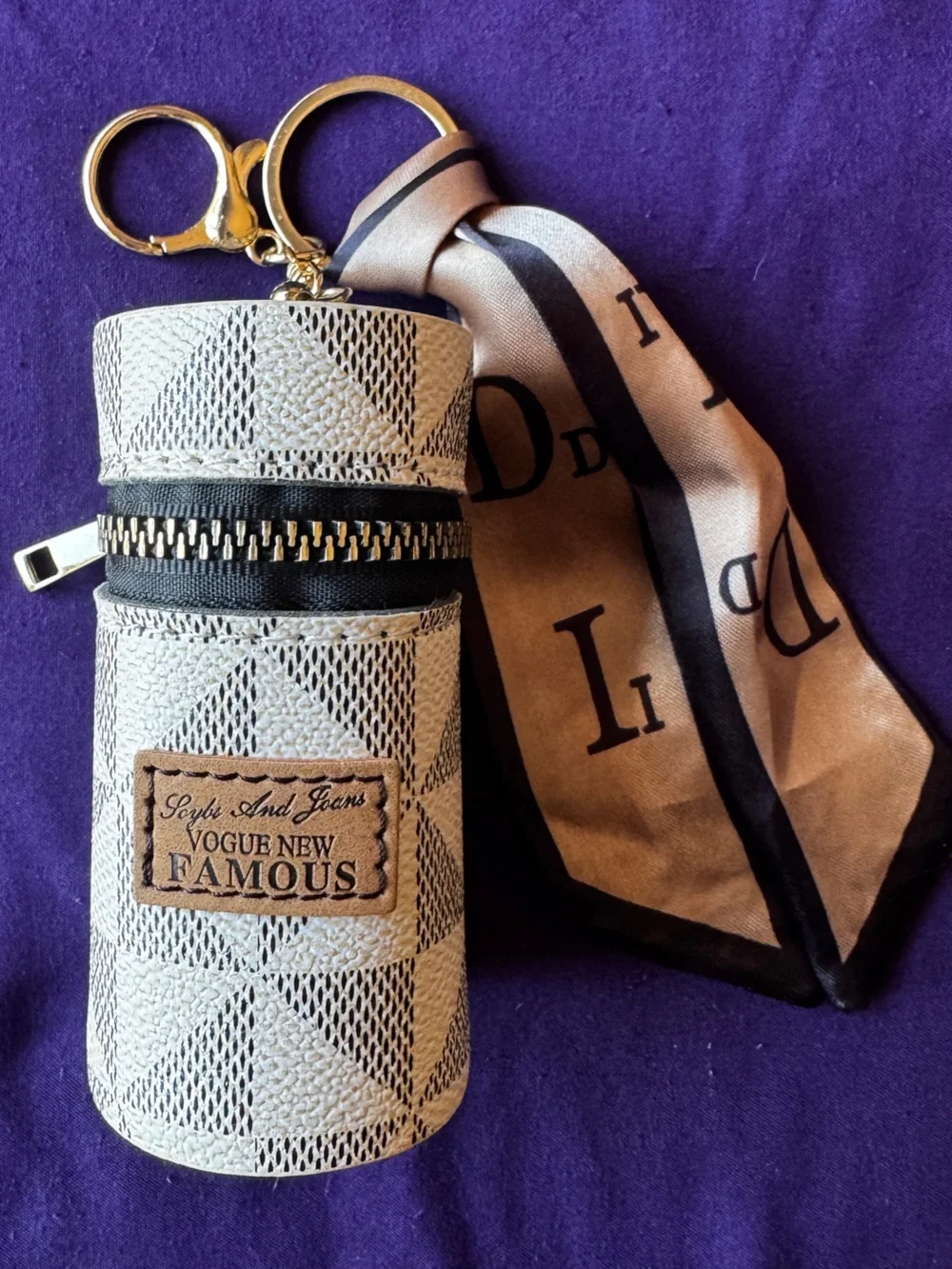 Canvas Patterned Pouch with Scarf Accent NWOT